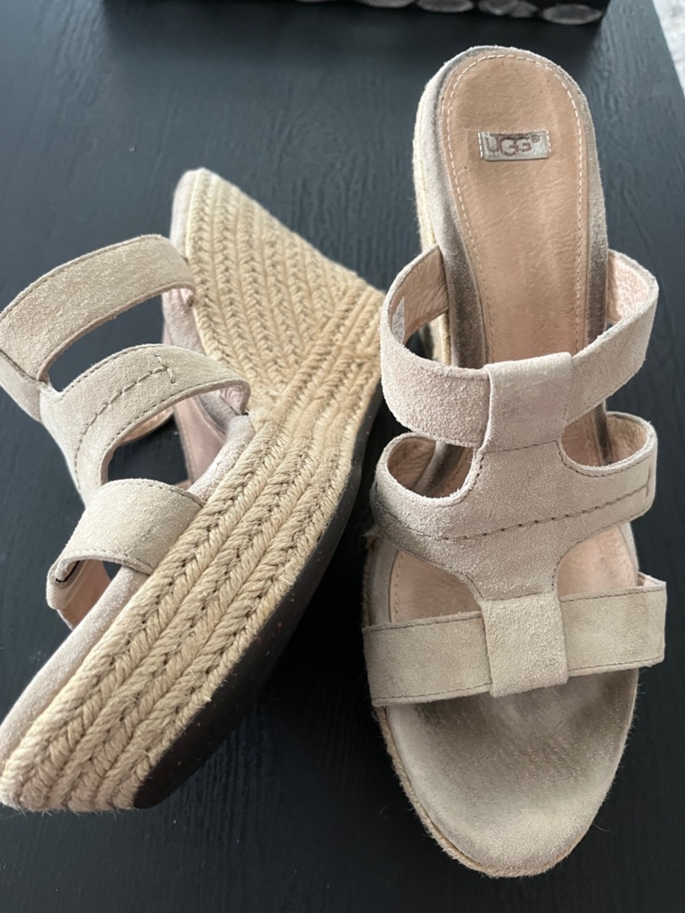 UGG Women's Beige Suede Espadrille Wedge Sandals